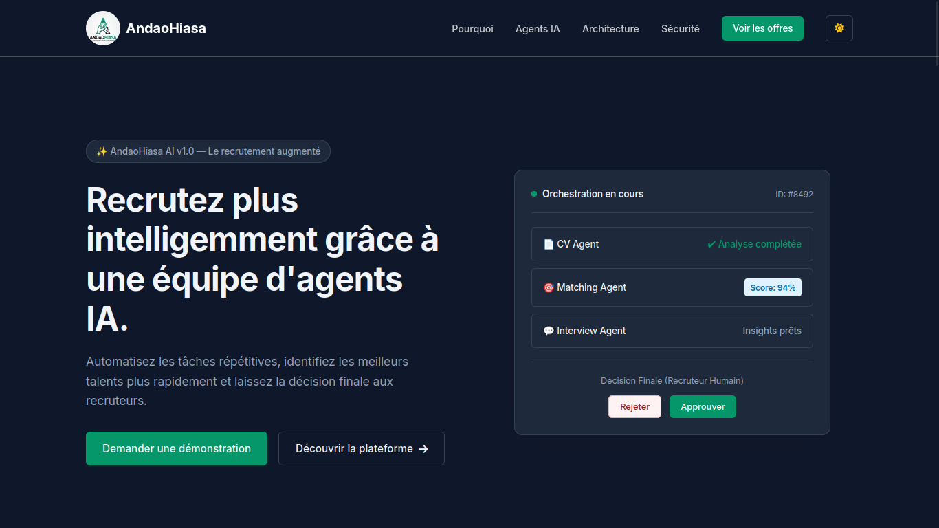 Aperçu AndaoHiasa AI — Plateforme SaaS de recrutement augmentée par l'IA